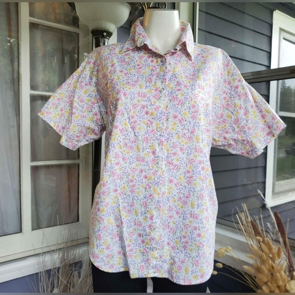 VTG 80's Separate Issue Multicolored Floral Womans Buttons Up Shirt Casual Top - Picture 8 of 8
